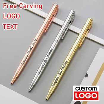 20-200 pens Metal ballpoint pens Rose Gold Free Custom Logo Advertising Lettering Engraved Name School Office Supplies Gifts