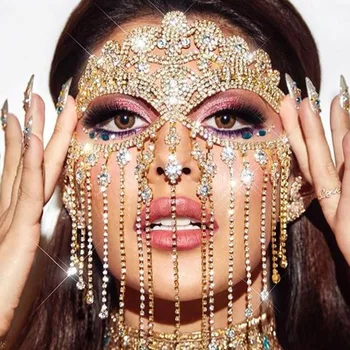 Strass Kwastje Sluier Maskers Volledige Gezicht Vrouwen Kettingen Gezichtsmasker Maskerade Dansfeest Prestaties Sexy Gezichtsaccessoires Sieraden