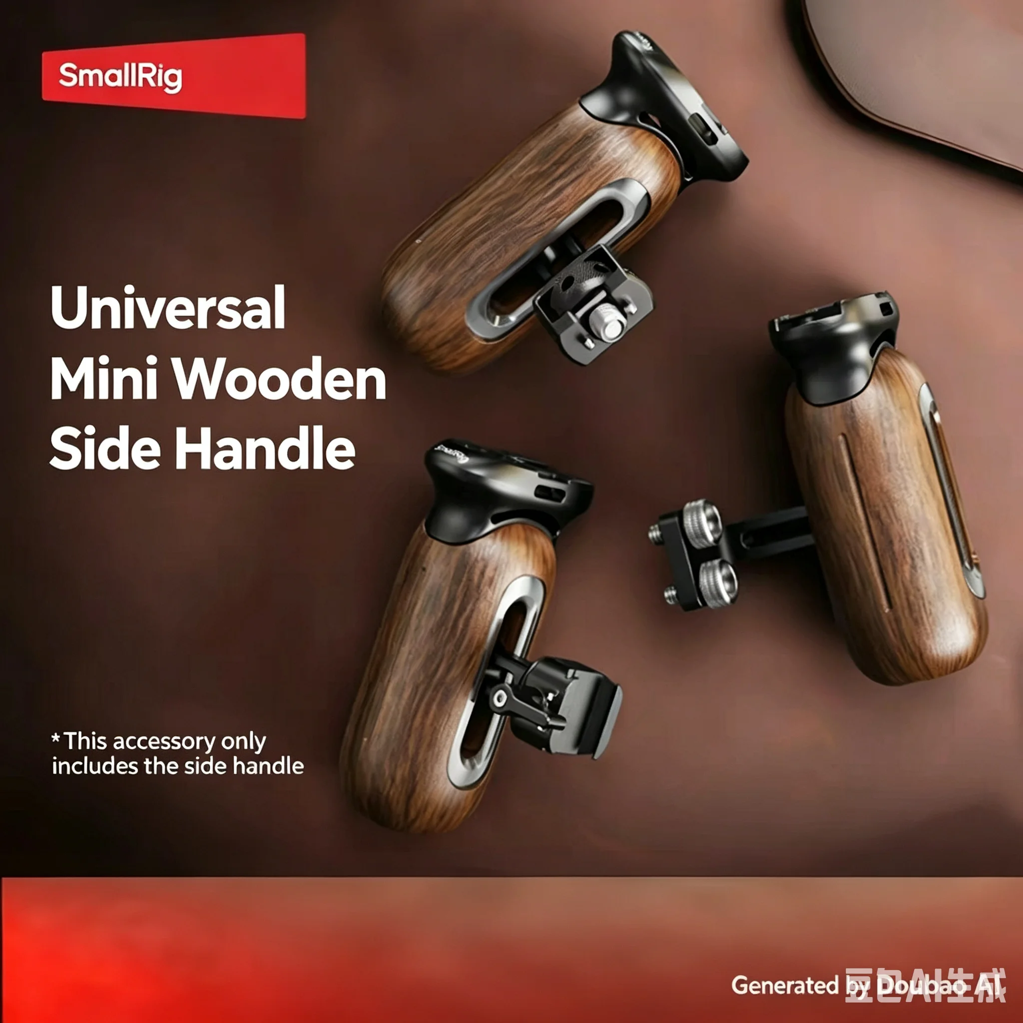SmallRig Wooden Side Handle for Sony, Canon, Panasonic Camera Cages, Universal Solid Wood Handgrip for DSLR & Mirrorless Cameras