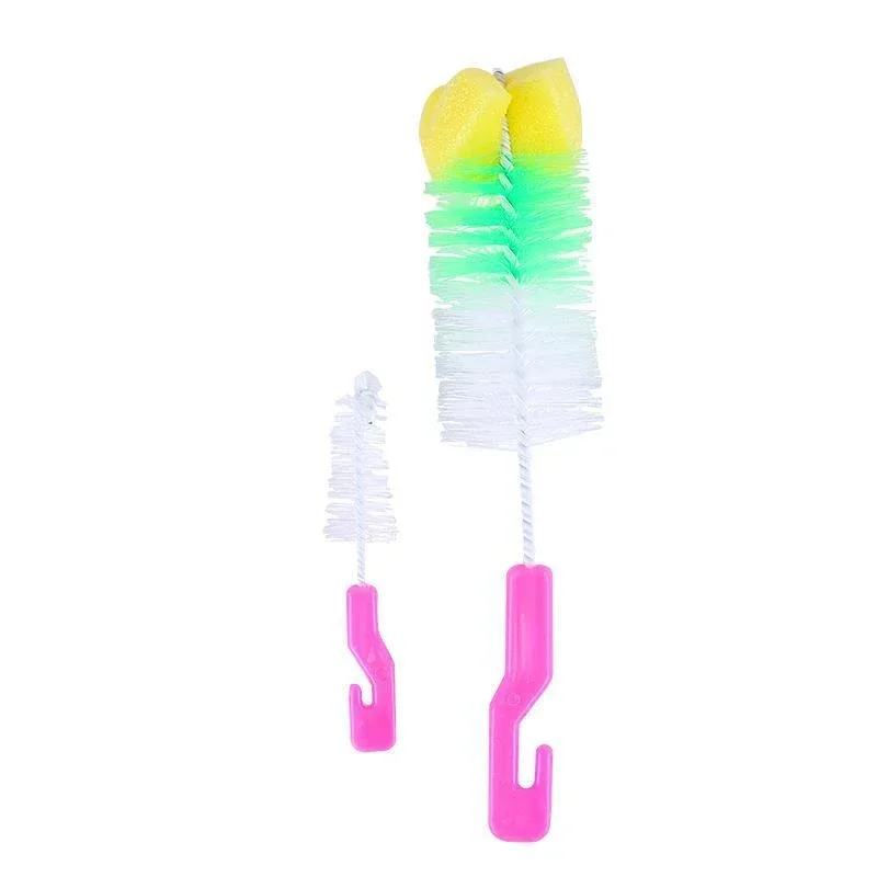 2PCS/Set Baby Bottle Feeding Brushes Nipple Milk Bottle Brushes Plastic Cleaning Set 360 Degree Sponge Cleaner + Pacifier Brush