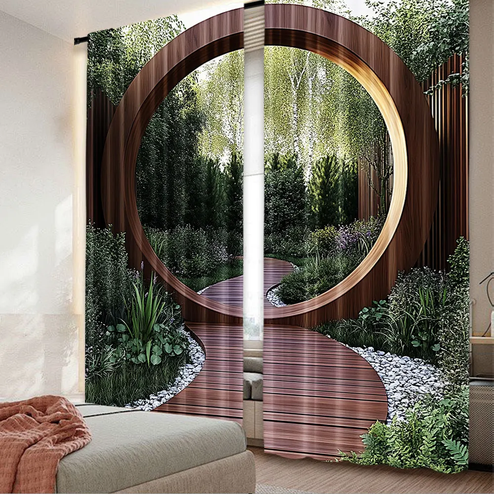 

2Pcs Japanese Curtain A Round Rustic Doorway And Gate Opening Sublime Habitat Natural Scenery For Bedroom Living Room And Dining