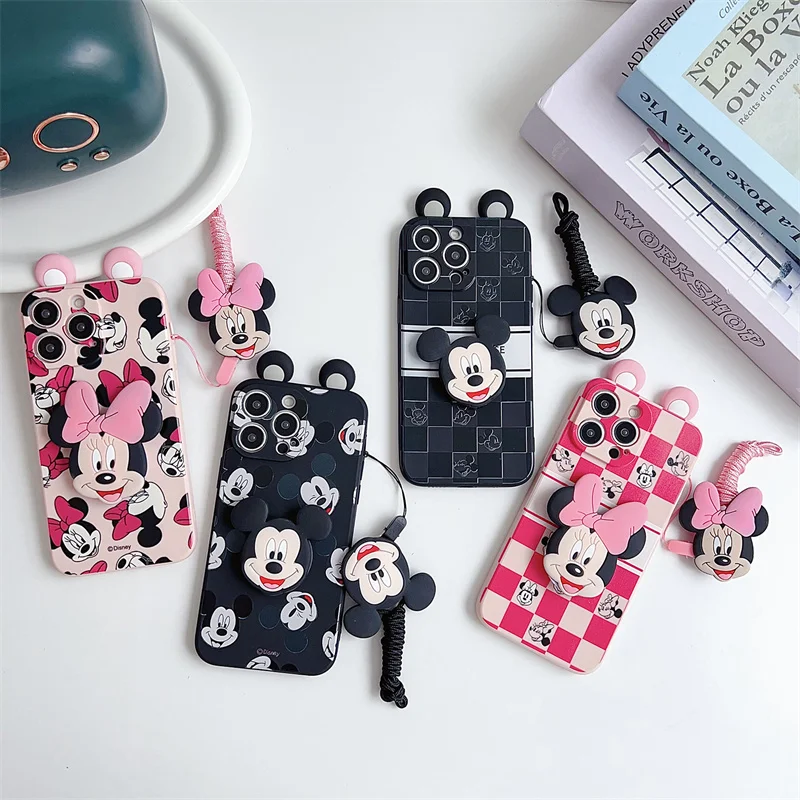 ثلاثية الأبعاد آذان الكرتون ميني ميكي لعبة حامل هاتف حقيبة لهاتف سامسونج غالاكسي S20 S21 S22 S23 S24 FE S25 زائد الترا مع غطاء الحبل