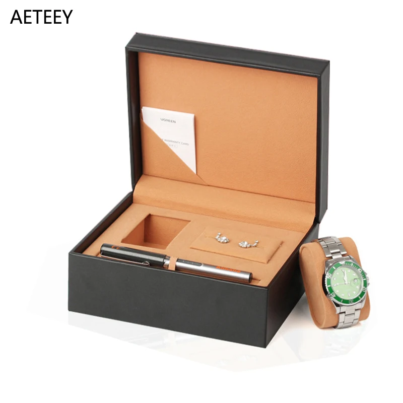 PU Leather Watch Cuff Button Pen Set Packaging Box Watch Case Bracelet Jewelry Storage Box Custom Logo Dropping Display Box New