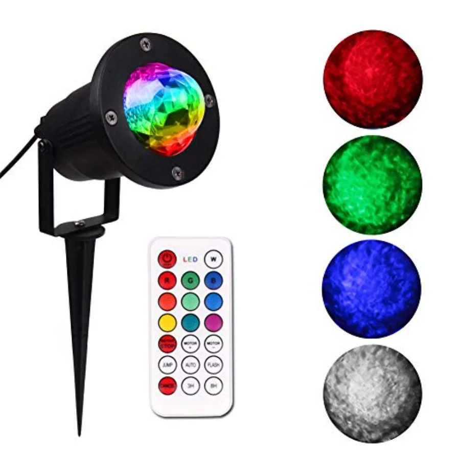 Water Wave Lights Projector Outdoor Waterproof LED Ripple Garden Lights RGBW 10 Colors Water Effect or Flame Fire Effect with R