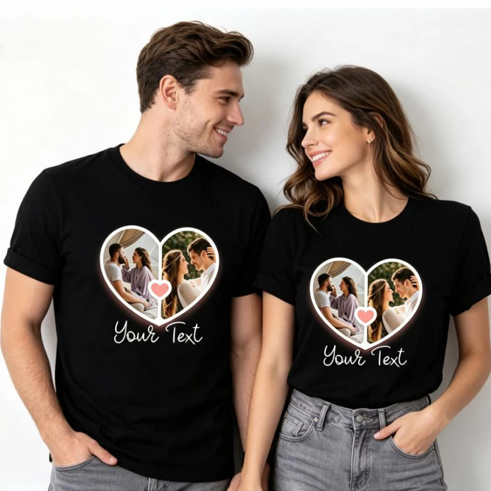 

Personalized Photo T Shirt Custom Family Couple Picture Tee Anniversary Gift Casual Short Sleeve Tops For Men Women Unisex