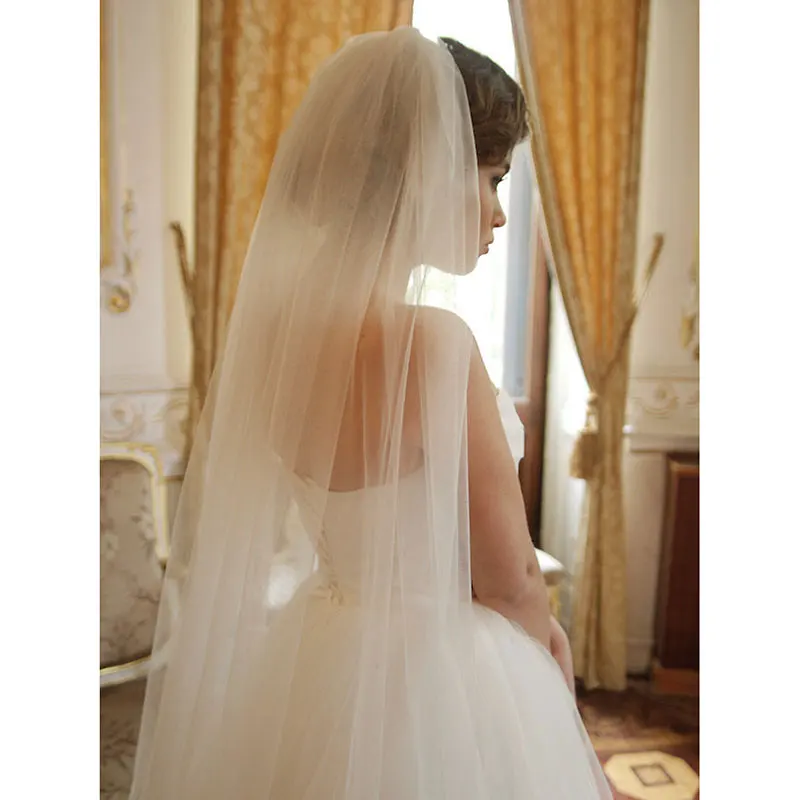 Ivory Cathedral Soft Tulle Wedding Veil Single Tier Bridal Veils With Combs 108''/274 cm Custom Length One Layer Veil