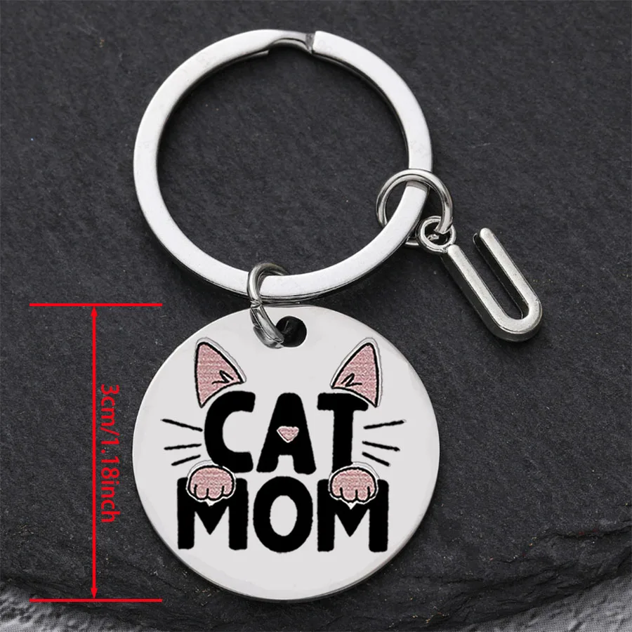 سلسلة مفاتيح من الفولاذ المقاوم للصدأ على شكل قطة أمي - حلقة مفاتيح للسيدات ذات طابع كرتوني مستدير مع مشبك حلقي، مثالية لعيد الأم #2