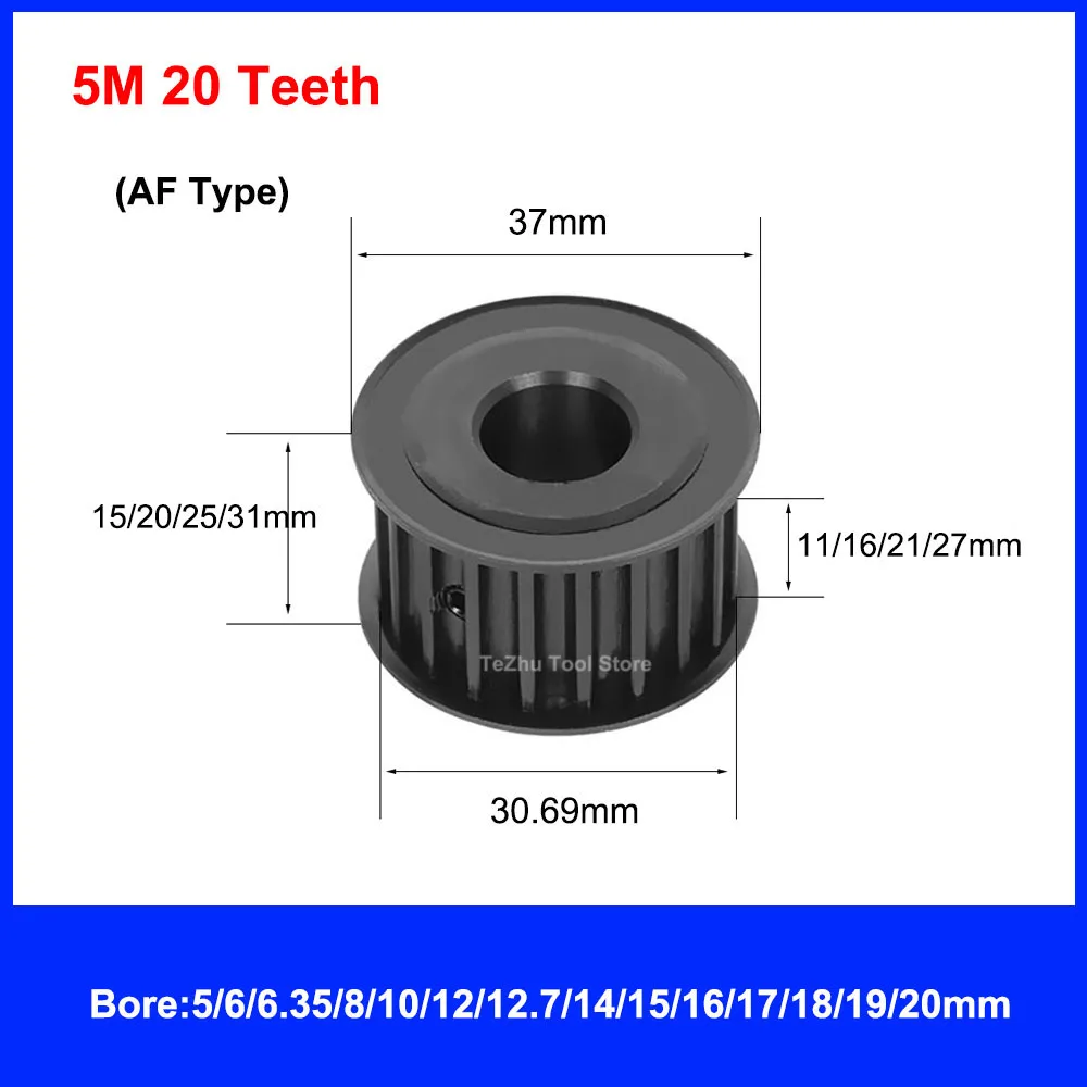 1PCS HTD 5M Timing Pulley 20 Teeth 22 Teeth Width 11/16/21/27mm Black Steel Synchronous Belt Wheel Bore 5mm-20mm Gear Pulley