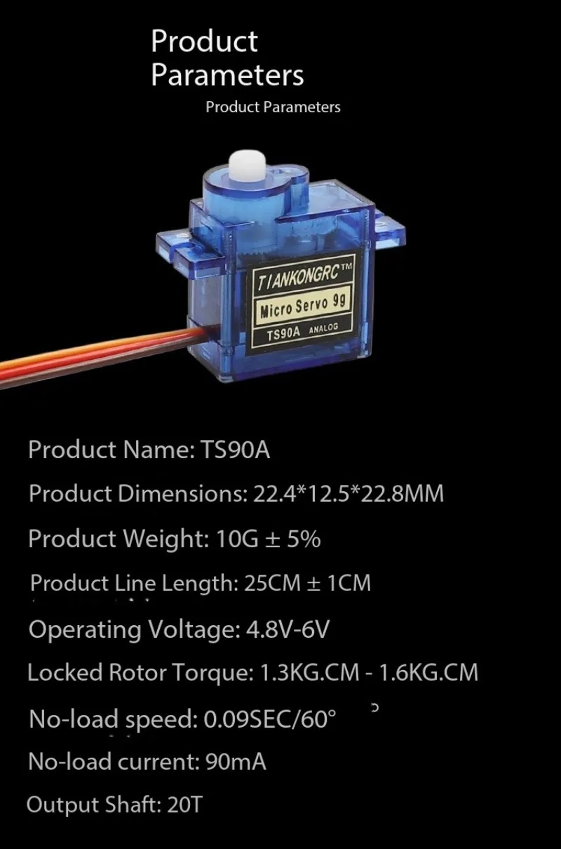 TS90A 9G Micro Servo Mini sterzo analogico da 180 gradi per auto RC/modelli di robot Parti di funzioni di alimentazione 4.8V-6V