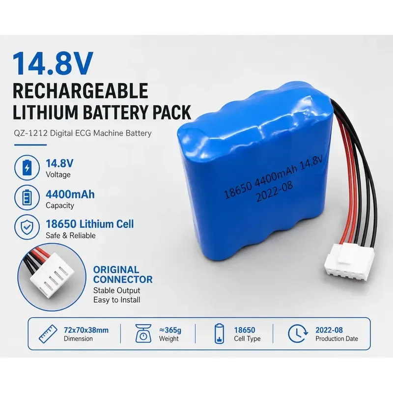 [New] 14.8V 5200mAh Rechargeable Battery for Wuhan Zhongqi ZQ-1212 JHT-99F-00 ECG Machine Replacement Power Supply Pack