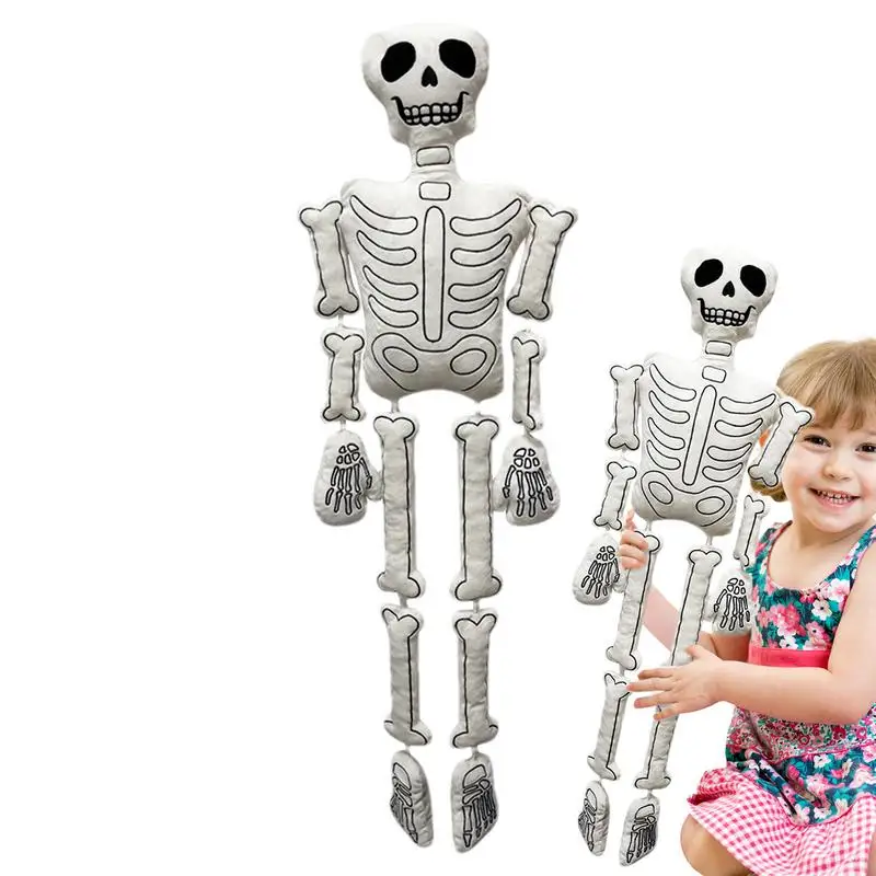 Halloween Plush Skull 110cm White Bone Skeleton Ornaments Halloween Plush Shelf Decorations Happy Halloween Plush Toys