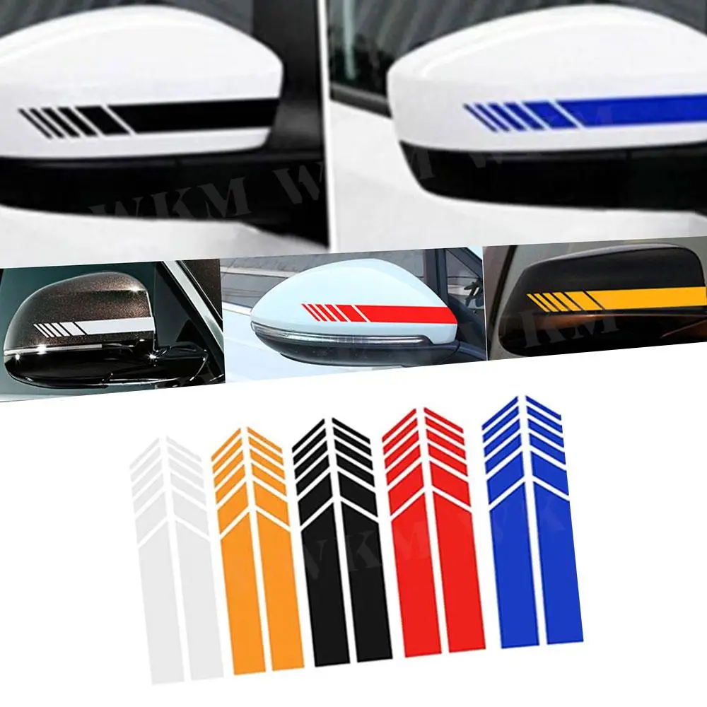 1pair Universal Auto Car Sticker Non Fading Fashion Color Stripe Racing Strips Side Rear View Mirror Decor Decal