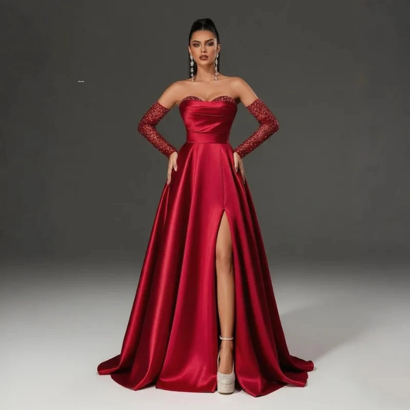 Sexy Ball Gown Red Long Cocktail Dress With Fluffy Sleeves Elegant Evening Dress Vestdos De Fiesta Customized