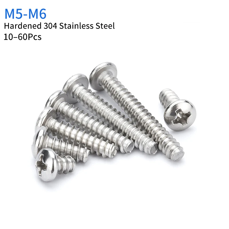 QC-272 Flat Tail Cross Pan Head Self Tapping Screws, Corrosion Resistant Hardened 304SS Fasteners For Heavy Wood Furniture M5 M6