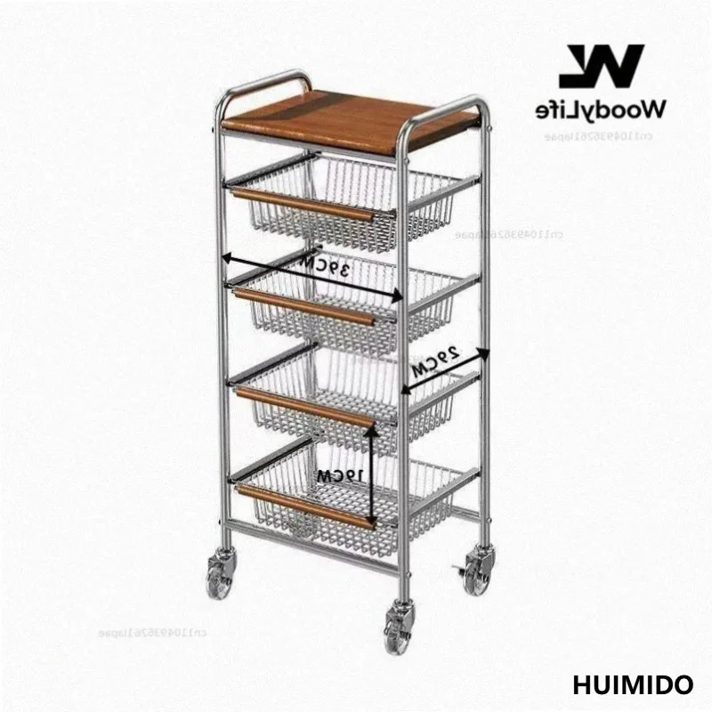 Rolling Storage Cart 4-Tier Metal Kitchen Trolley with Shelves and Drawer Mid-CenturyOrganizer for Living Rustproof & Heavy Duty