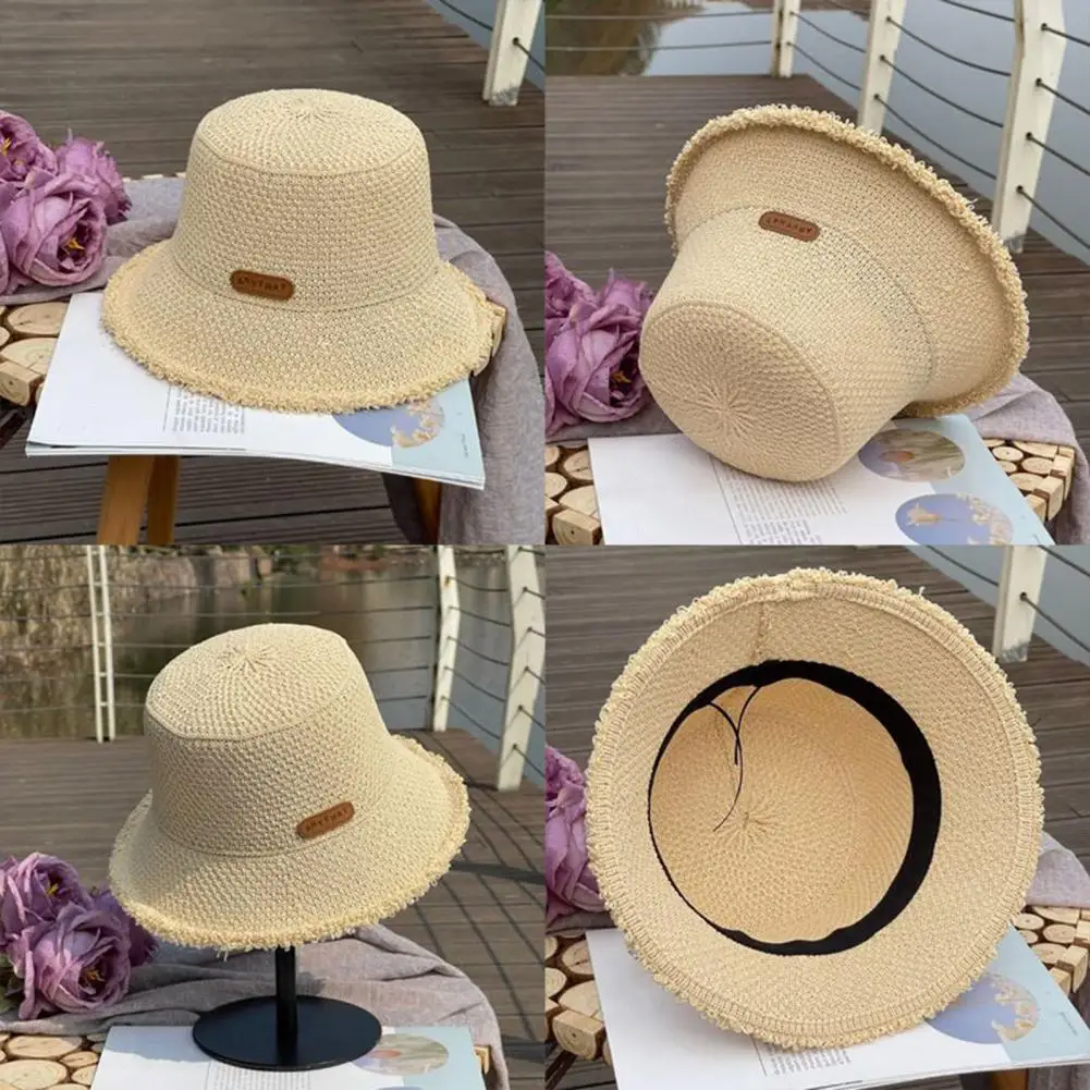 Hollow Braided Hat for Breathable Comfort Knitted Sun Hat for Women Wide Brim Bucket Hat Breathable Summer Beach for Outdoor