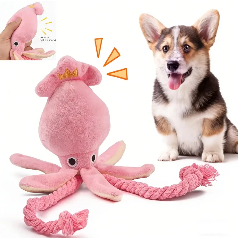 Juguetes para perros; juguetes para gatos; pulpo de cuerda de algodón que emite sonido; juguetes masticables duraderos para limpiar los dientes