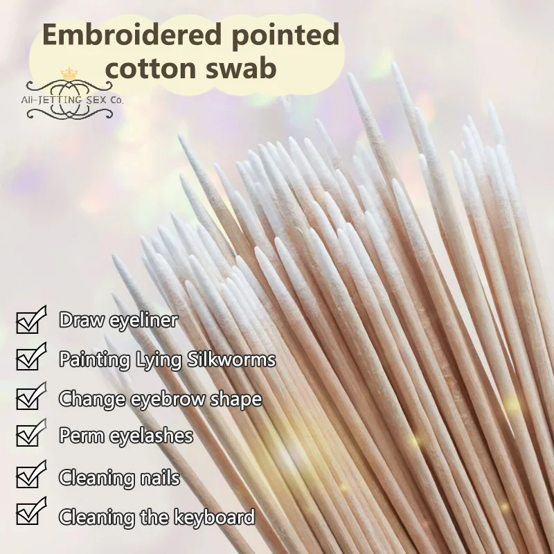 二尖使い捨て超小型綿棒ブラシ糸くずの出ないマイクロウッドメイクブラシまつげエクステンション接着剤除去ツール