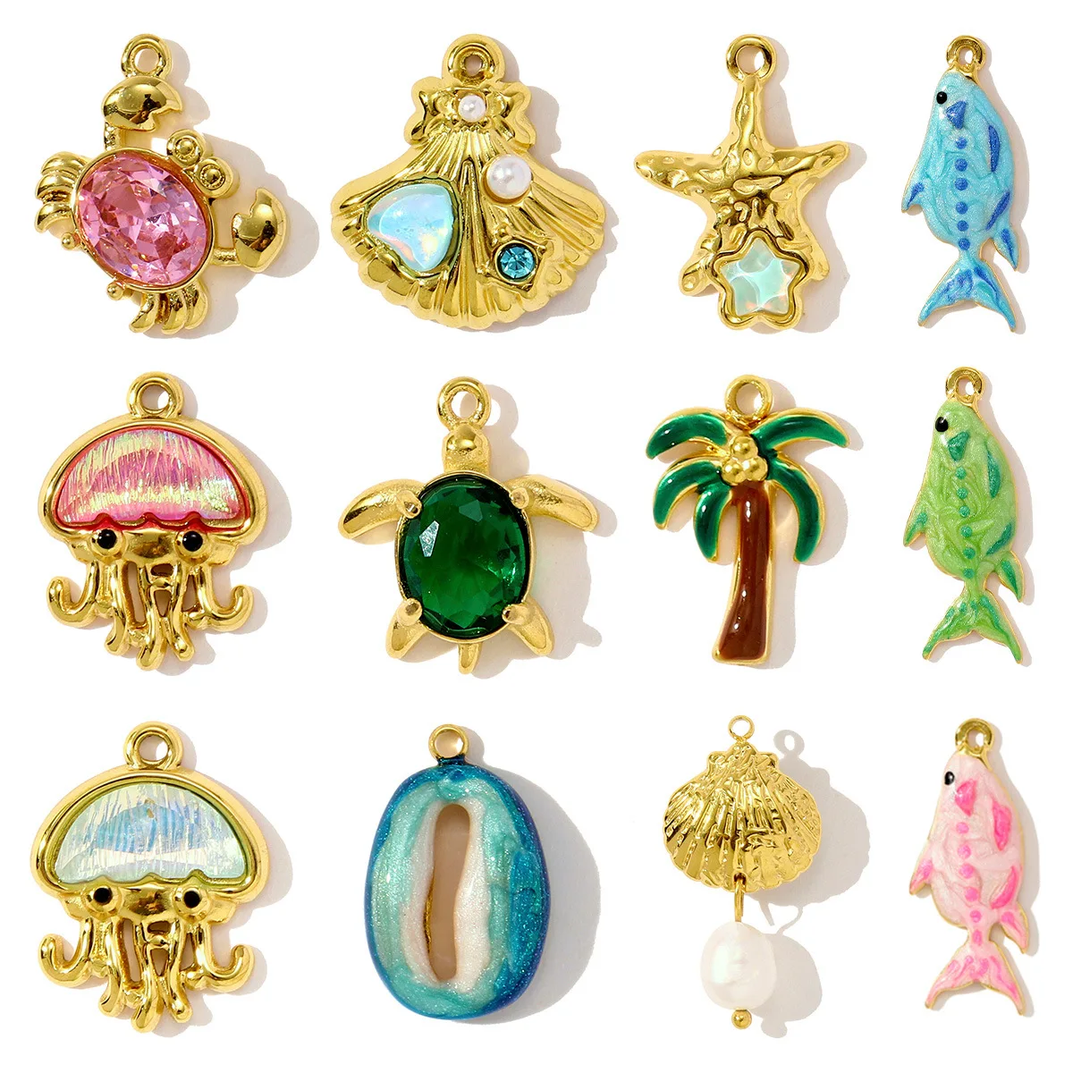 

3 Pieces 18K Real Gold Plated Stainless Steel Ocean Charms Waterproof Fade Resistant Sea Animal DIY Jewelry Pendants