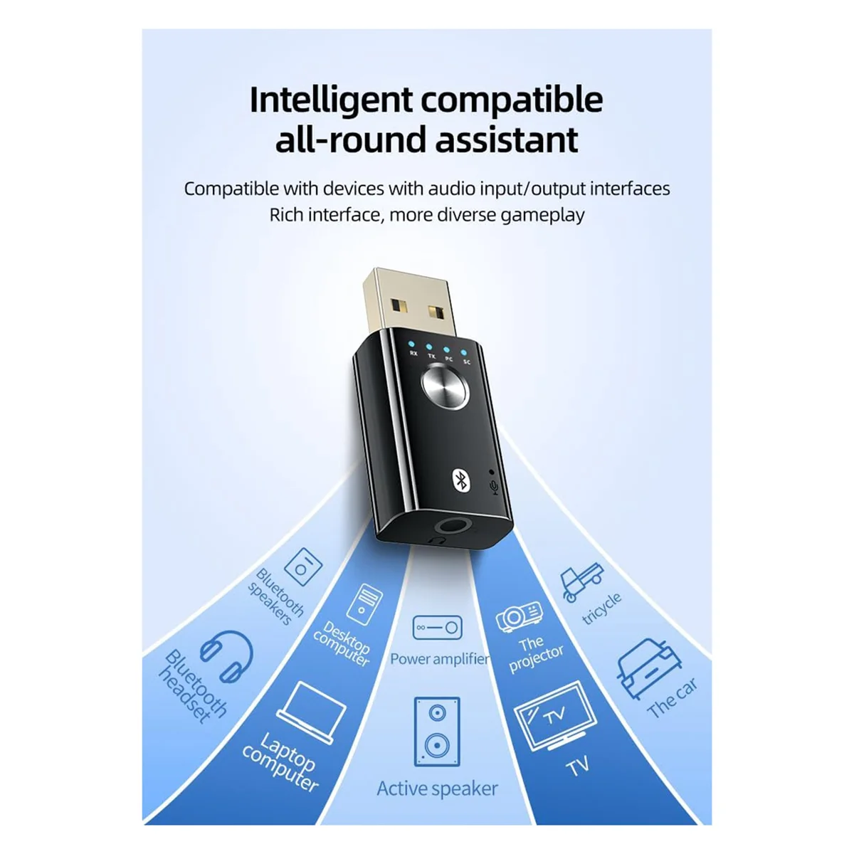 4 in 1 USB Bluetooth 5.1 เครื่องส่งสัญญาณ,อะแดปเตอร์ไร้สายบลูทูธแบบพกพาสําหรับ PC,การ์ดเสียง,รถยนต์,หูฟัง