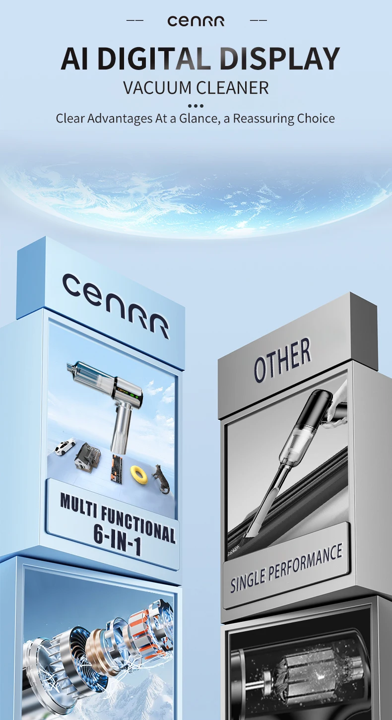 CENRR New Car Vacuum Cleaner Wireless Mini Powerful Portable HandHeld Car Cleaner LED Power Display Gift Lamp Air Gun 7500mAh