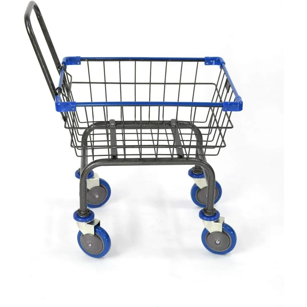 Handle Grocery & Laundry CART 1.5 Bushel Metal Red, Blue Trim Blue
