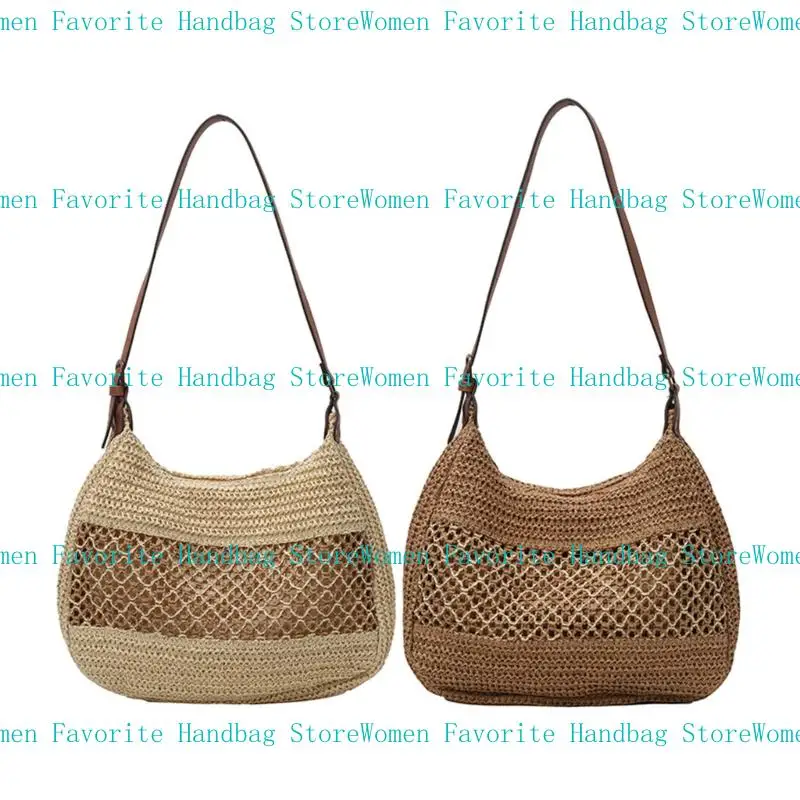 

D46D Beach Vacation Bag With Zippers Closure Shoulder Bags Summer Straw Bags Travel Handbag For Outdoor Activities