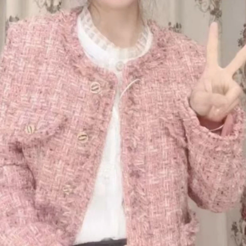 Dámský podzimní zimní nový jednobarevný styl s malou vůní, módní svrchní oblečení, zesílený tvídový elegantní zeštíhlující top, dámská bunda - náhled 5