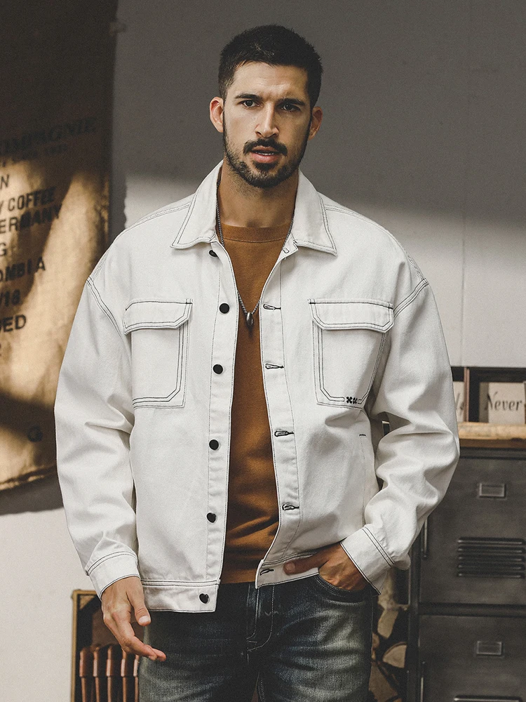 

Jieren Dopne White Denim Jaet Men's Spring Autumn New American Simple Versatile Workwear Jaet Youth Faion Urban