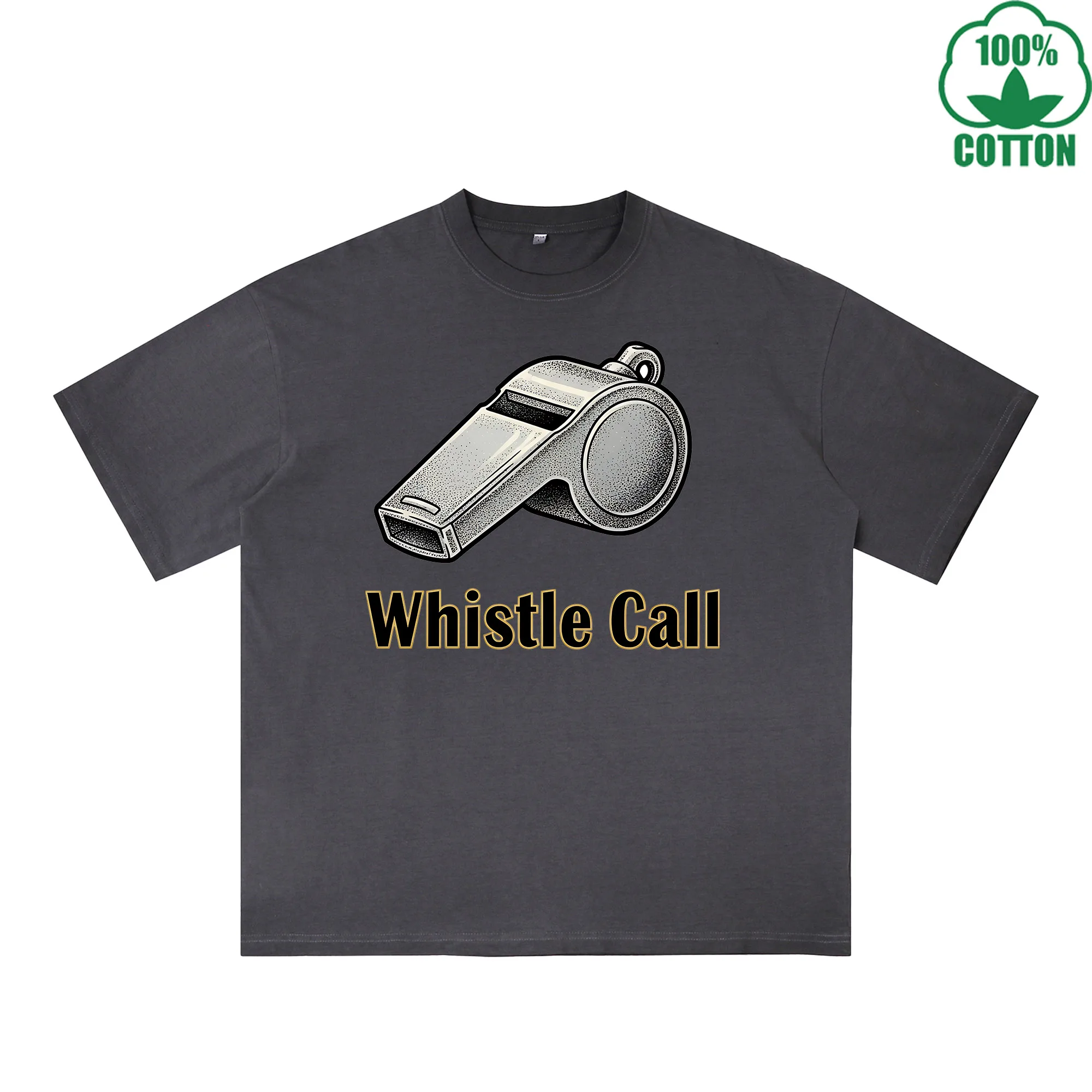 Whistle Call Printed Dirty Wash T-Shirt 230G Multicolor Loose Trendy Fashionable 100%Cotton Short Sleeve Top