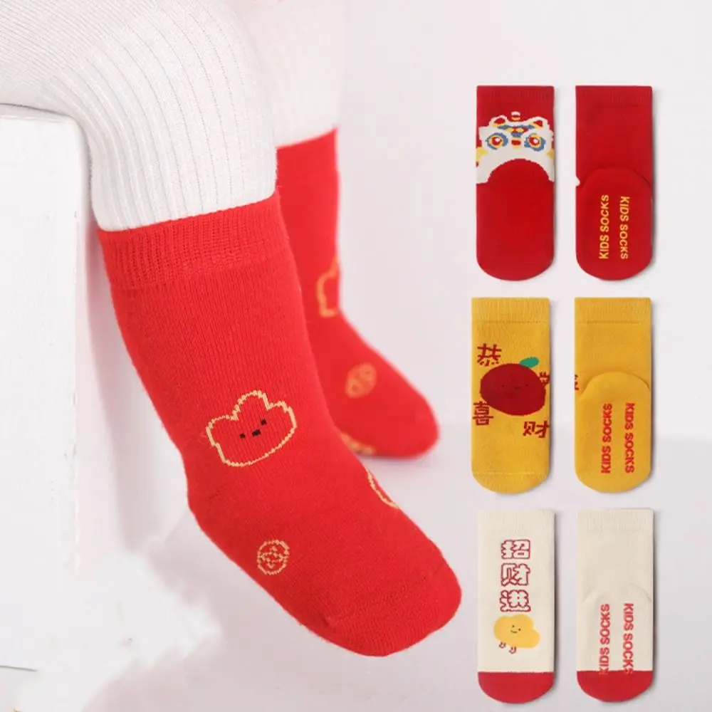 

Comfortable Cotton Chinese Style Baby Socks Baby Hosiery Thicken Red Infant Socks Winter Middle Tube New Year Baby Socks Newborn