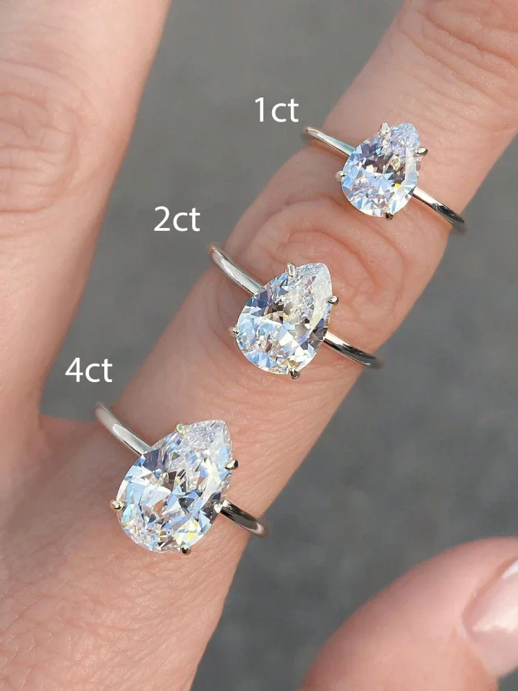 925 Sterling Silver 1-4 CT Zircon Luxury Sparkling Water Drop Shape Ring For Women Engagement Wedding High Quality Fine Jewelry
