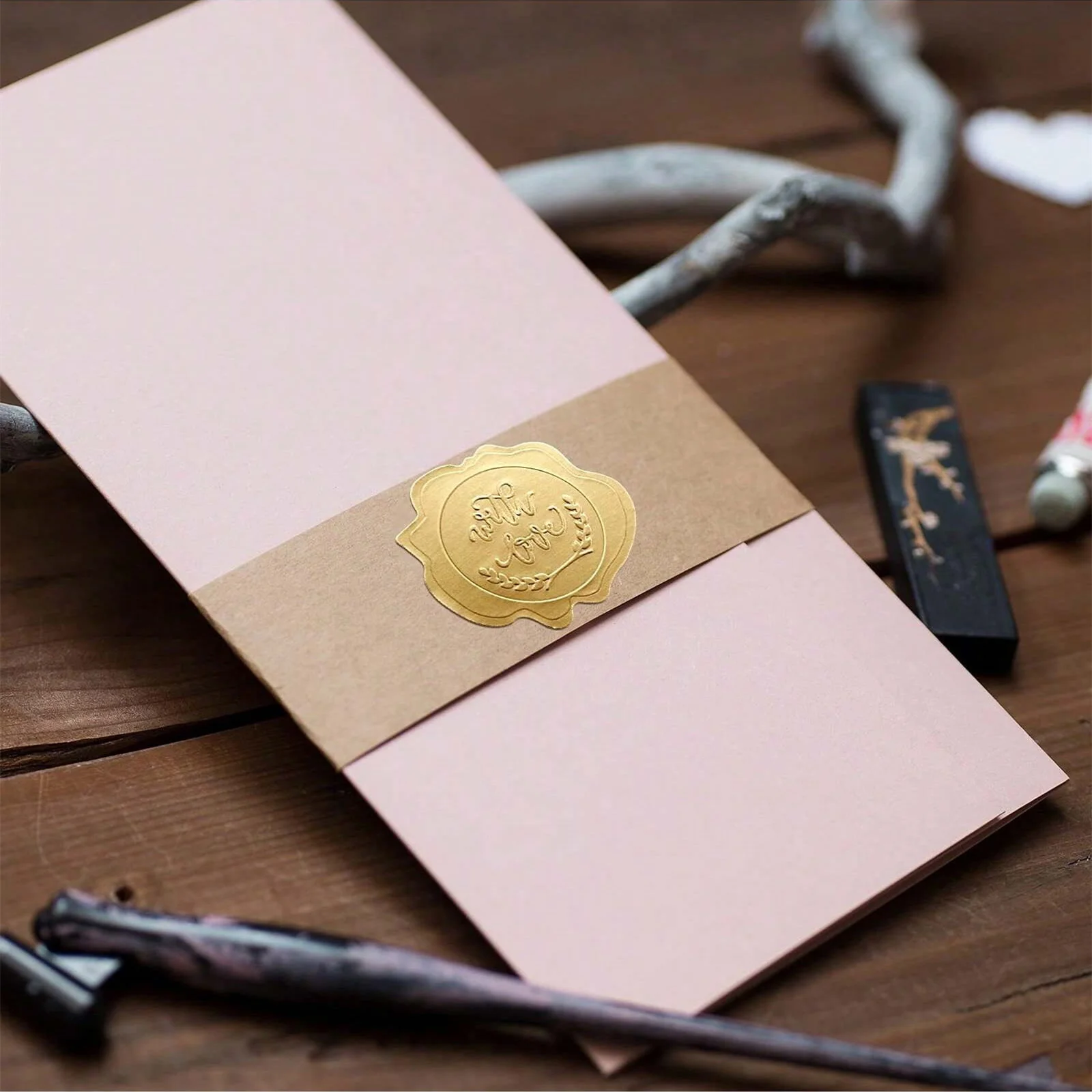 100 Stück goldgeprägte Wachssiegel-Umschlagstäbchen, Ersatz für Wachssiegel, für Grußkarten, Geschenkdekoration – Detail 7
