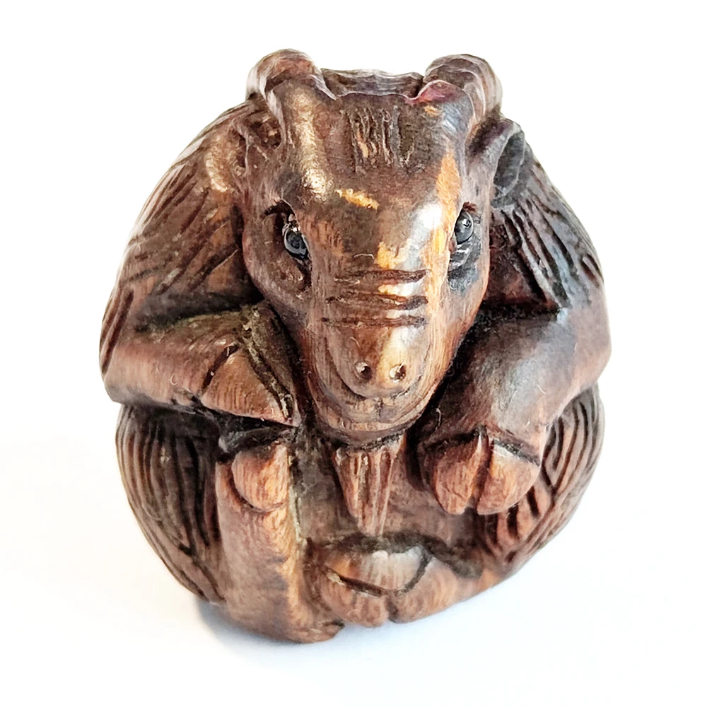 

F056 - 30 Years OLD 1.5" Collectible Ebony Ironwood Netsuke - Goat Ram