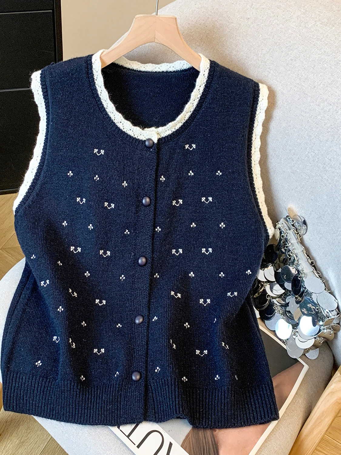 Afslankend gebreid vest Dames vrijetijdskleding Herfst Nieuw Sle Label Verwijderd Faionable Top voor dames Comfortabel ademend