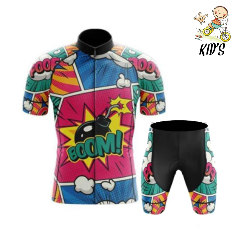 2023 Kids Cartoon Cycling Jersey Set Summer Boys Girls Quick-dry Bike Clothes Road Bicycle Suit MTB Children Wear Ropa Ciclismo