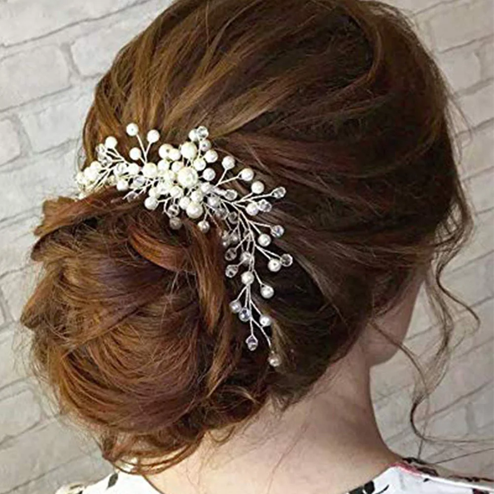 

Bridal Hair Comb Pearl Rhinestone Wedding Headpiece Bride Insert Accessory Engagement Anniversary Decor