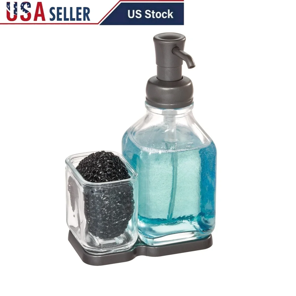 

Clear Glass Soap Dispenser Sink Organizer Caddy Holder Kitchen Bathroom Sponges Scrubbers Eco Friendly Durable Glass