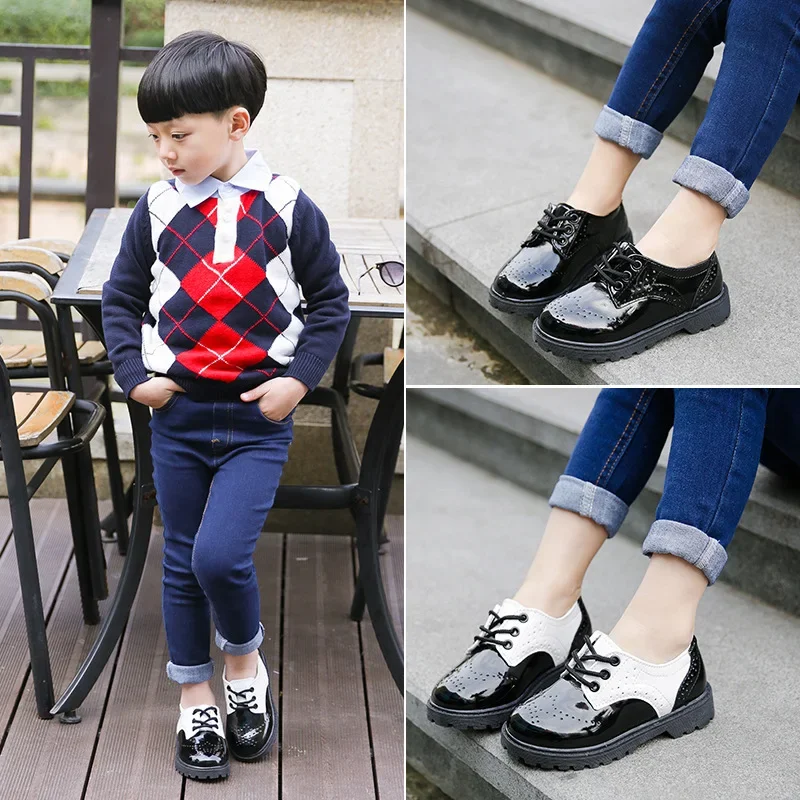 Boys Leather Shoes for Party Wedding Black Kids Formal Shoes Fashion Soft School Leather Shoes Kids Casual Shoes British Style