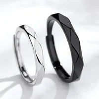 1Pair Black White Lozenge Couple Rings Open Ring for Women Men Adjustable Finger Rings Romantic Lovers Anniversary Jewelry Gift