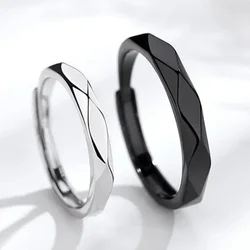 1Pair Black White Lozenge Couple Rings Open Ring for Women Men Adjustable Finger Rings Romantic Lovers Anniversary Jewelry Gift