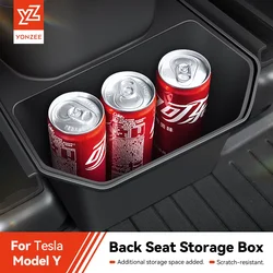 For Tesla Model Y Juniper TPE Rear Center Console Storage Box Organizer Box with Cover Trash Can Under Seat Car Accessories