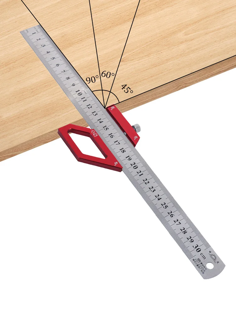 Woodworking Steel Ruler Positioning Block Center Finder 45/60/90 Degree Angle Scriber Line Marking Gauge Carpentry Square Layout