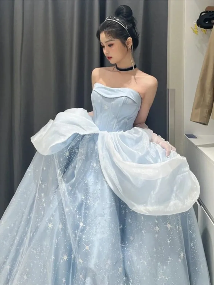 Blue Prom Dress Engagement Jacquard Dress France Vintage Sweet Korean  Princess Fairy Dress Evening Party Dress - AliExpress 200000345