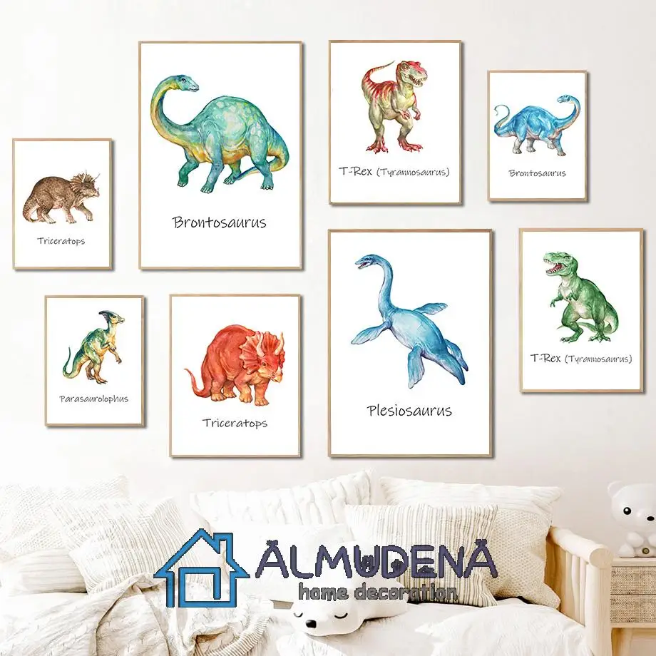 

Colorful Cartoon Dinosaur Triceratops Spinosaurus Canvas Painting Wall Art Pictures for Nursery Kids Room Decor Nordic Poster