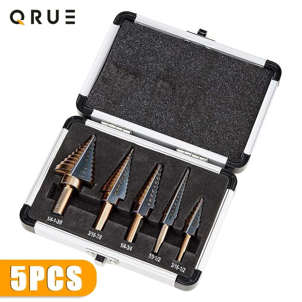 5Pcs HSS Titanium Step Drill Bit Set stepped Straight Groove Cobalt Multiple Hole cone Metal Hole Saw Cutter Hex Tools