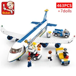 463Pcs City Airport Airbus Aircraft Airplane Plane Brinquedos Avion Model Building Blocks Bricks Educational Toys for Children