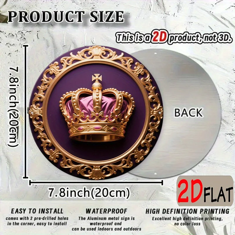 Luxury Royal Crown Aluminum Wall Art 8x8in Waterproof Durable Outdoor Sign Home Decor - view 3
