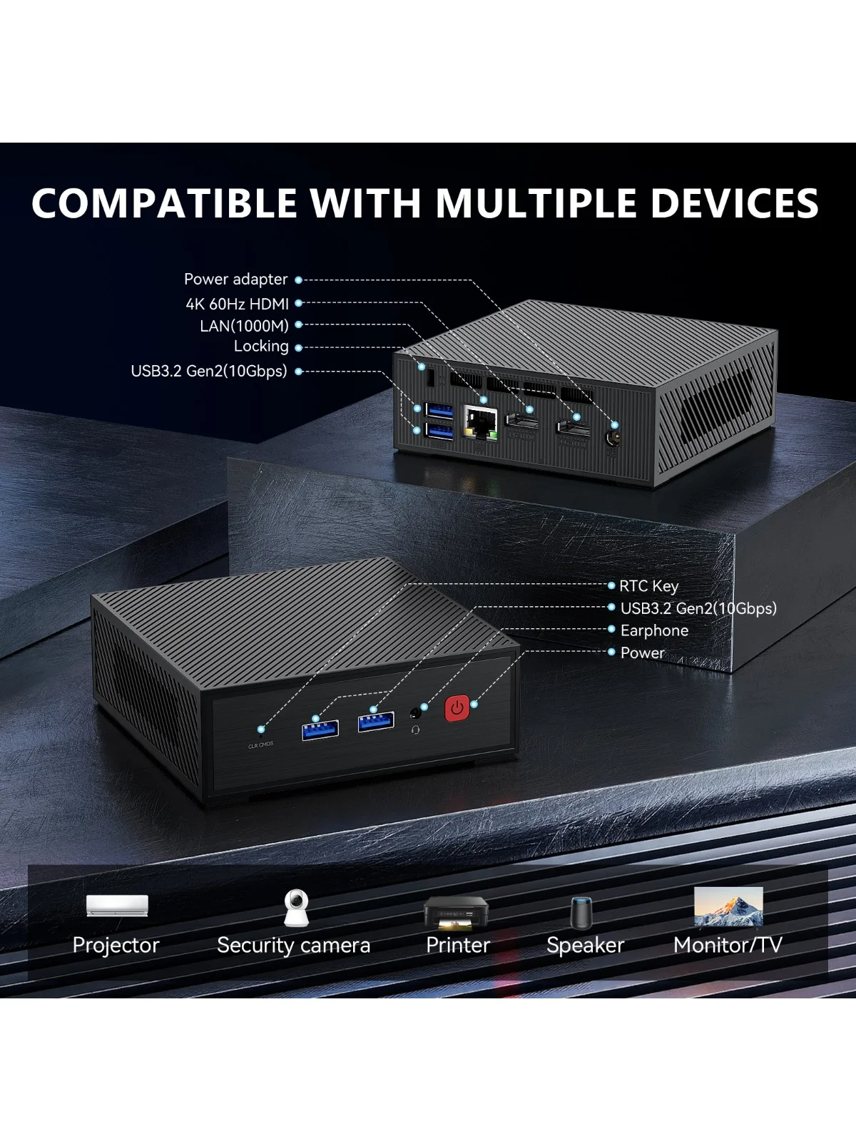 베스토스 N2 미니 PC 인텔 알더 레이크 N100 최대 16GB DDR4 512GB SSD 지원 듀얼 HDMI 4k 60Hz 미니PC 윈도우 11 데스크탑 컴퓨터