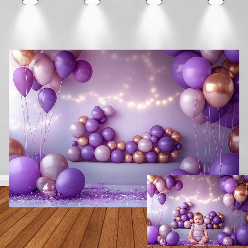 

LS Photography Background Purple Balloon String Decor Birthday Baby Shower Cake Smash Adult Kids Portrait Photo Backdrop Studio